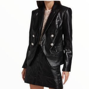 Veronica Beard Gail Faux Leather Dickey Jacket Black